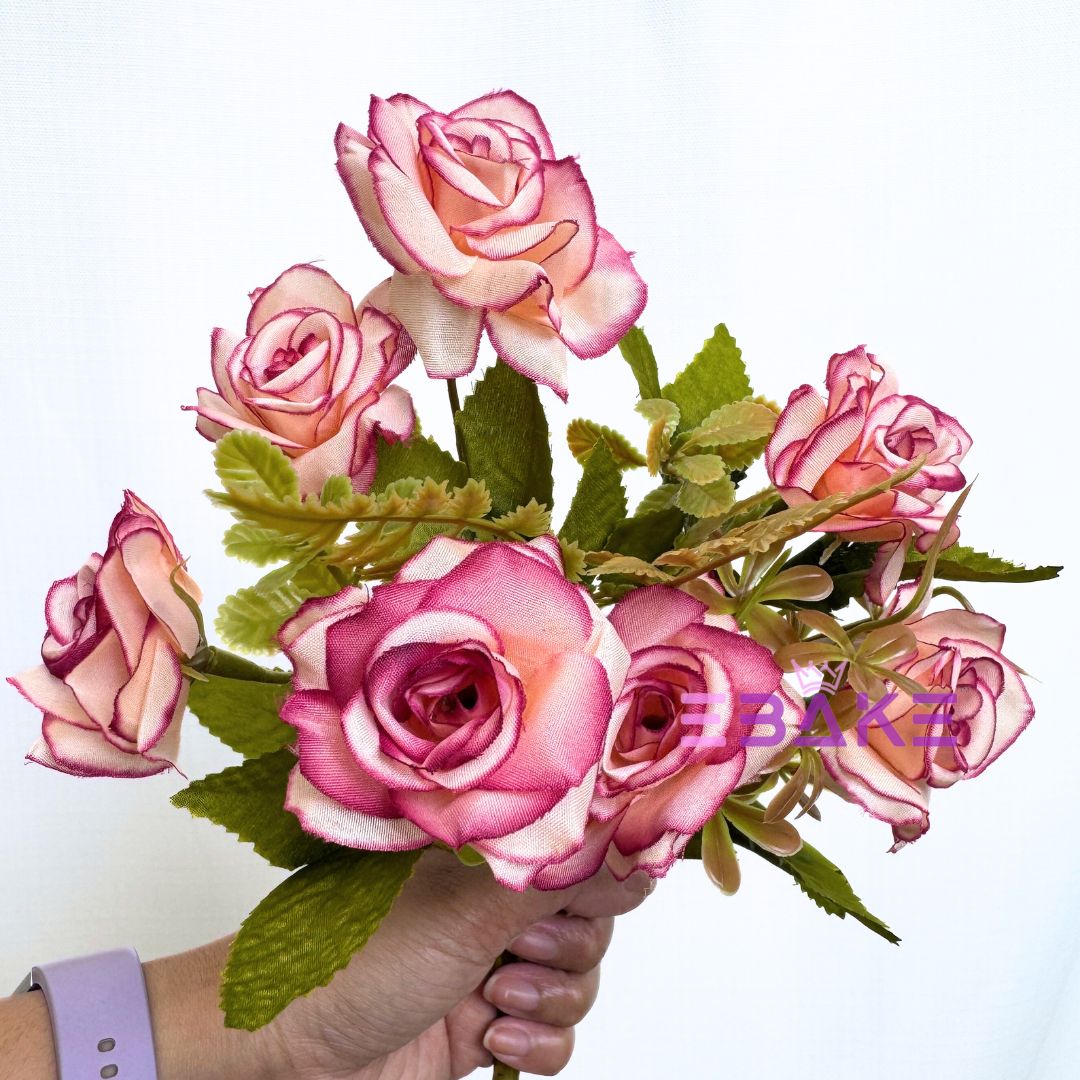 A1248 Cream & Mauve Pink Shaded Rose Bunch (7 Roses With Fillers)