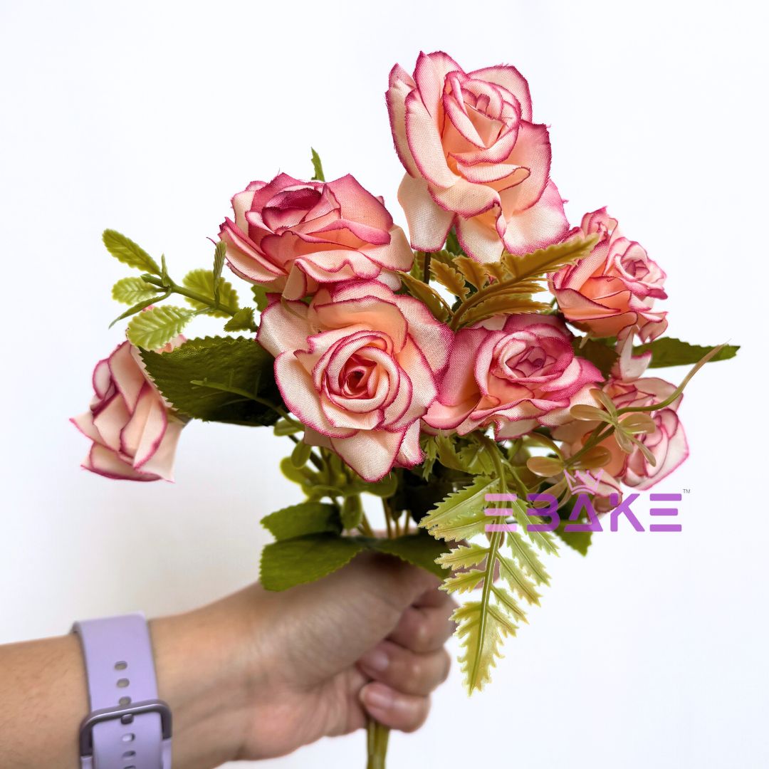 A1248 Cream & Mauve Pink Shaded Rose Bunch (7 Roses With Fillers)