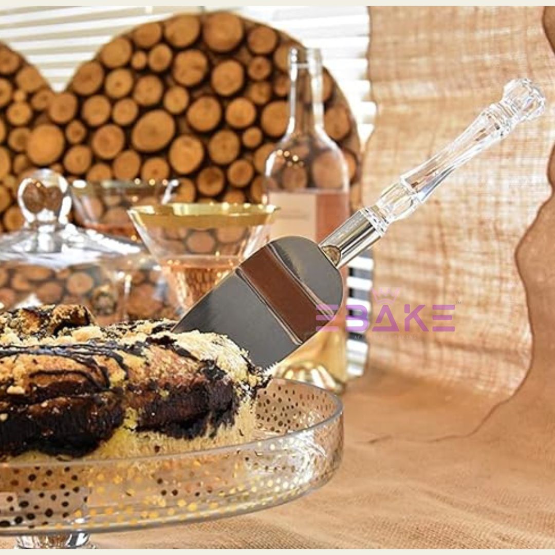 Stainless Steel Cake Knife & Server Set With Crystal Handle for Wedding Cakes