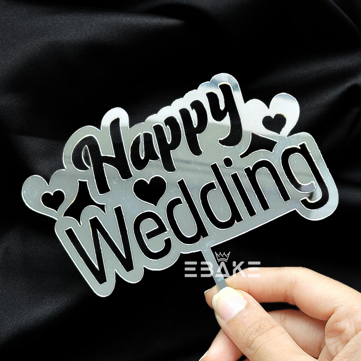 Happy Wedding Cake Topper 5 Inch Silver (Acrylic)