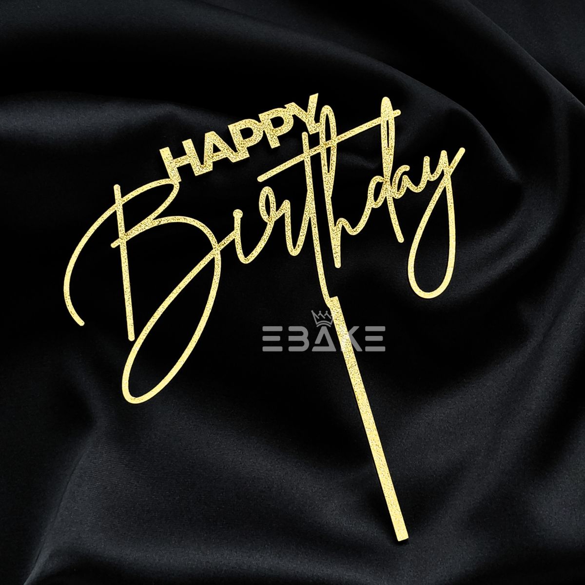 Happy Birthday Cake Topper Gold Shimmer MDF