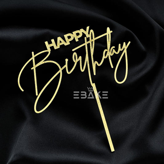 Happy Birthday Cake Topper Gold Shimmer MDF