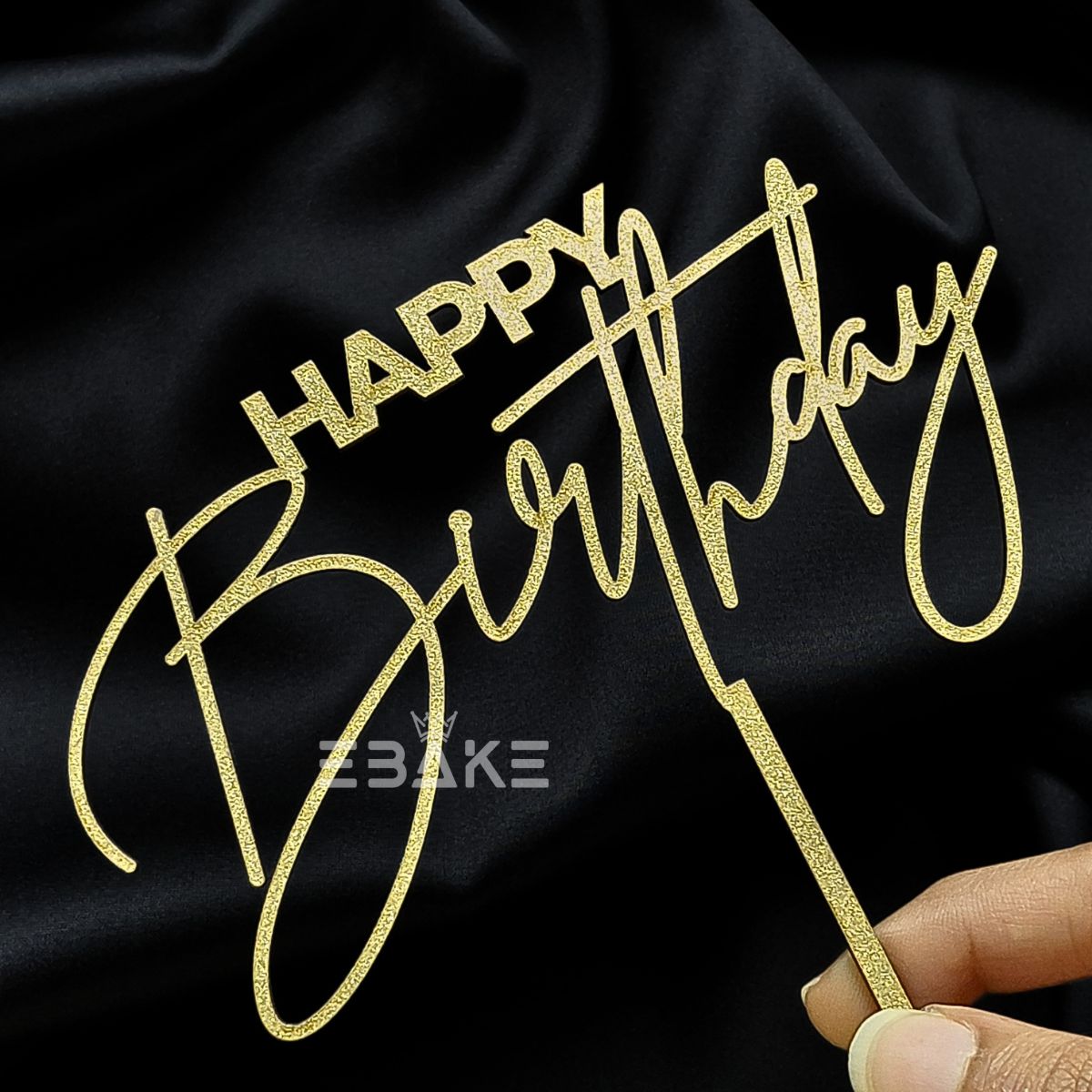 Happy Birthday Cake Topper Gold Shimmer MDF