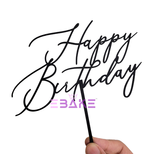 Happy Birthday Cake Topper Black Shimmer