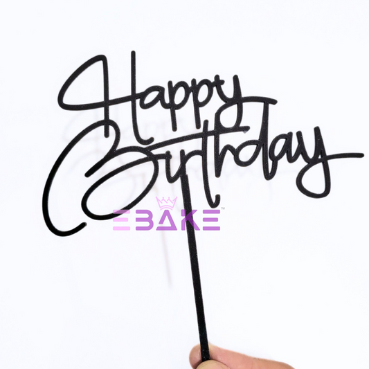 Happy Birthday Cake Topper Black Shimmer