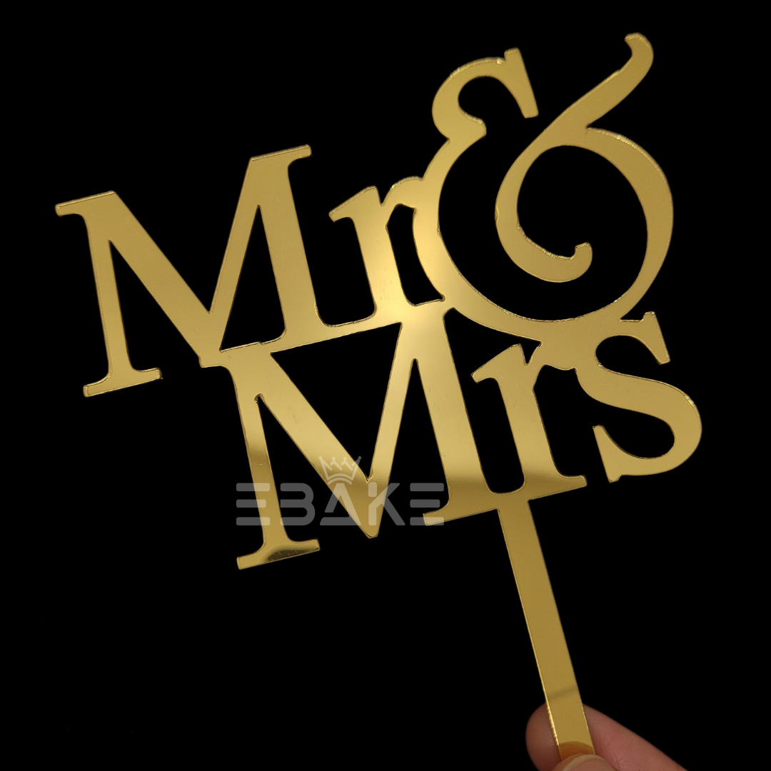 Mr & Mrs Cake Topper Golden