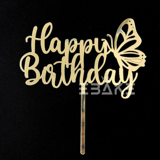 Happy Birthday Cake Topper Golden