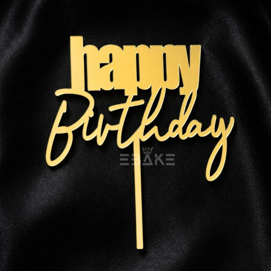 Happy Birthday Cake Topper 5 Inch Golden