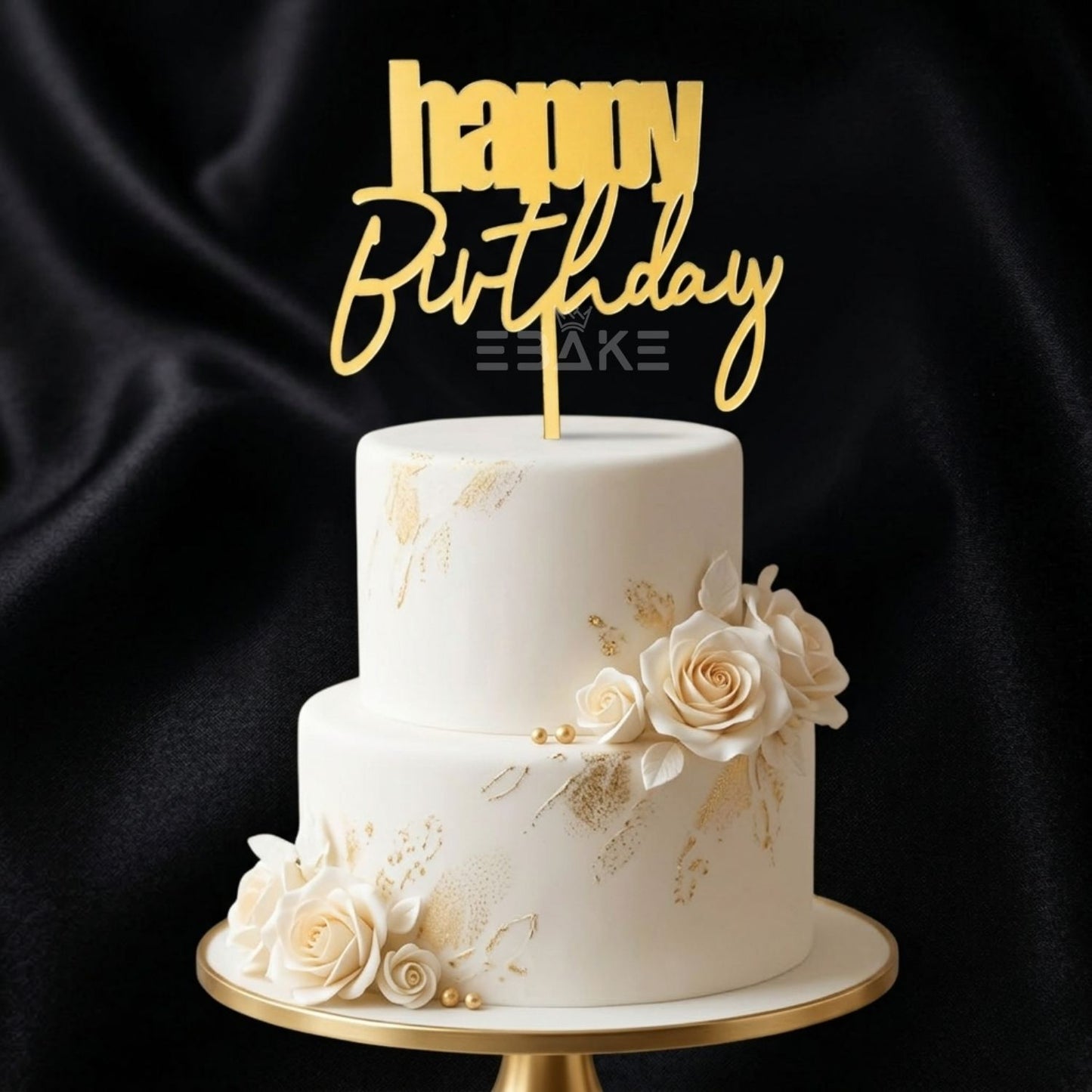 Happy Birthday Cake Topper 5 Inch Golden