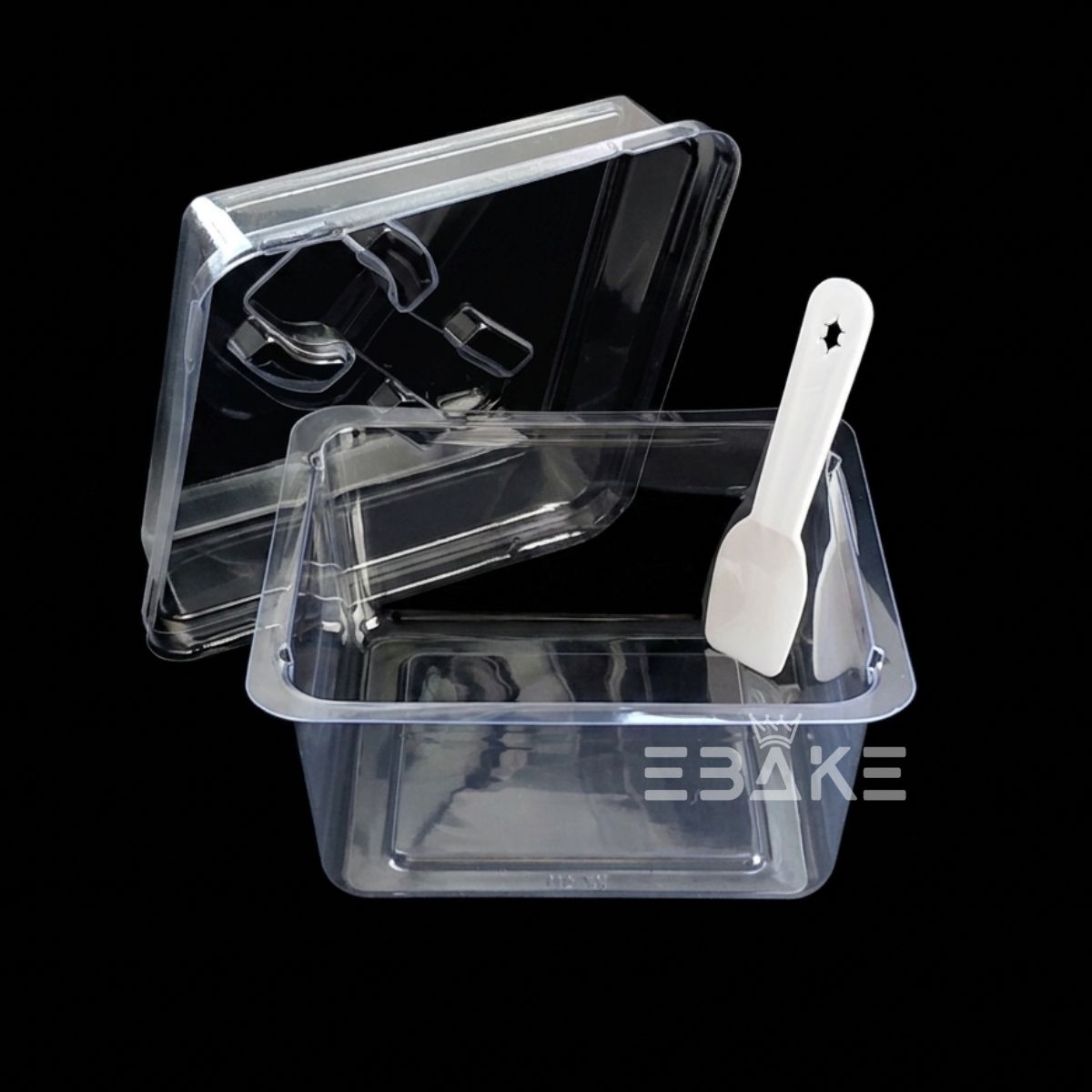 Square PET Plastic Disposable Clear Container With Lid & Spoon For Desserts