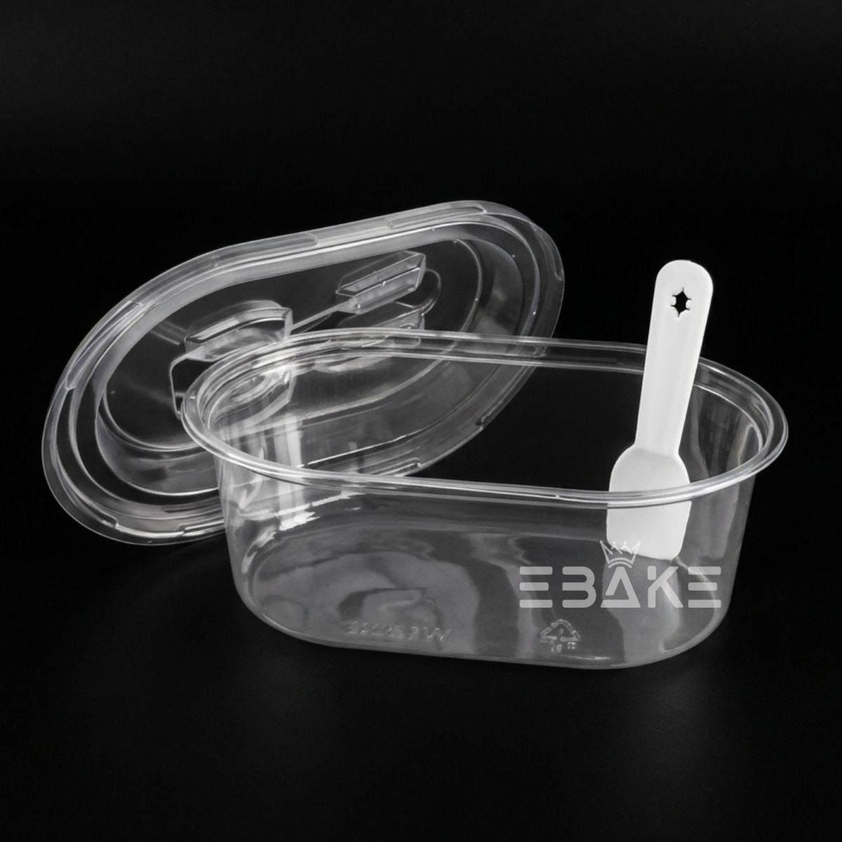 Oval PET Plastic Disposable Clear Container With Lid & Spoon For Desserts