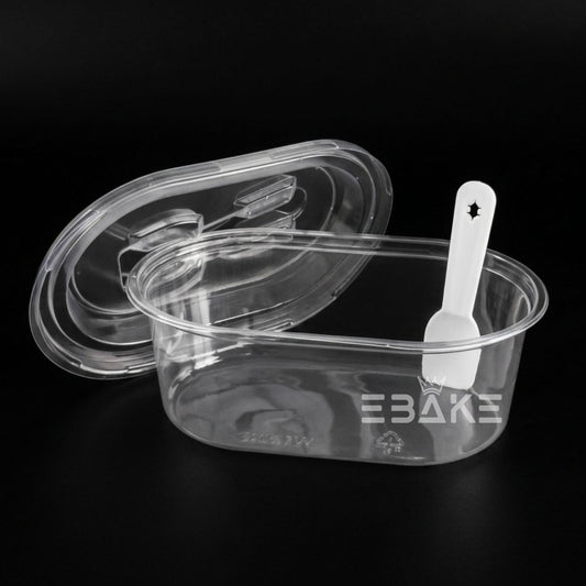 Oval PET Plastic Disposable Clear Container With Lid & Spoon For Desserts