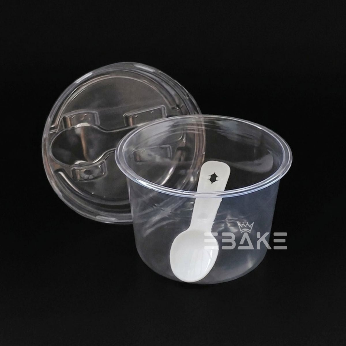 Round PET Plastic Disposable Clear Container With Lid & Spoon For Desserts