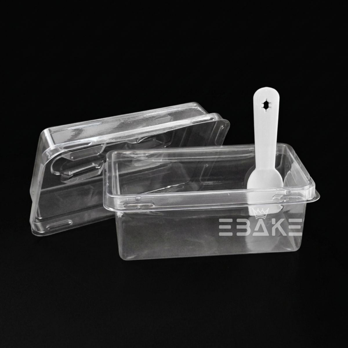 Rectangle PET Plastic Disposable Clear Container With Lid & Spoon For Desserts