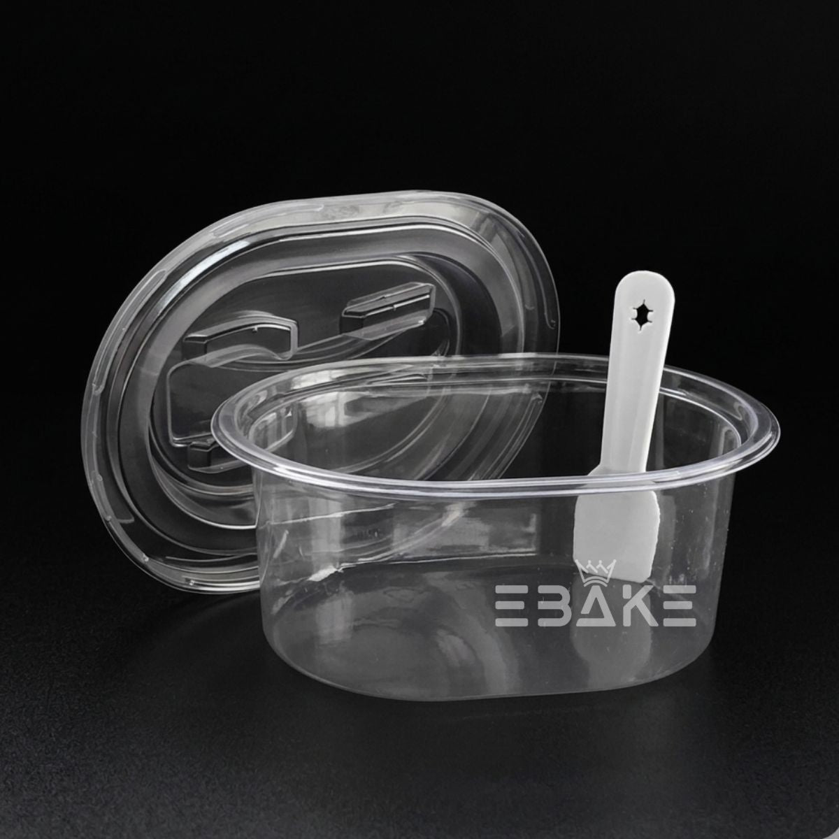 Mini Oval PET Plastic Disposable Clear Container With Lid & Spoon For Desserts