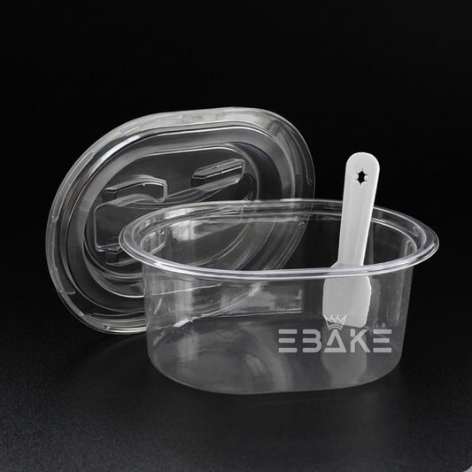 Mini Oval PET Plastic Disposable Clear Container With Lid & Spoon For Desserts