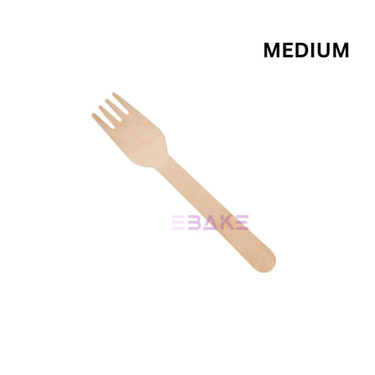 Medium Disposable Wooden Fork Biodegradable (Pack of 100)- 14cm