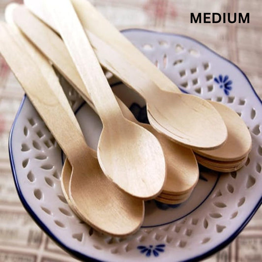 Medium Disposable Wooden Spoon Biodegradable (Pack of 100 ) - 13.8cm