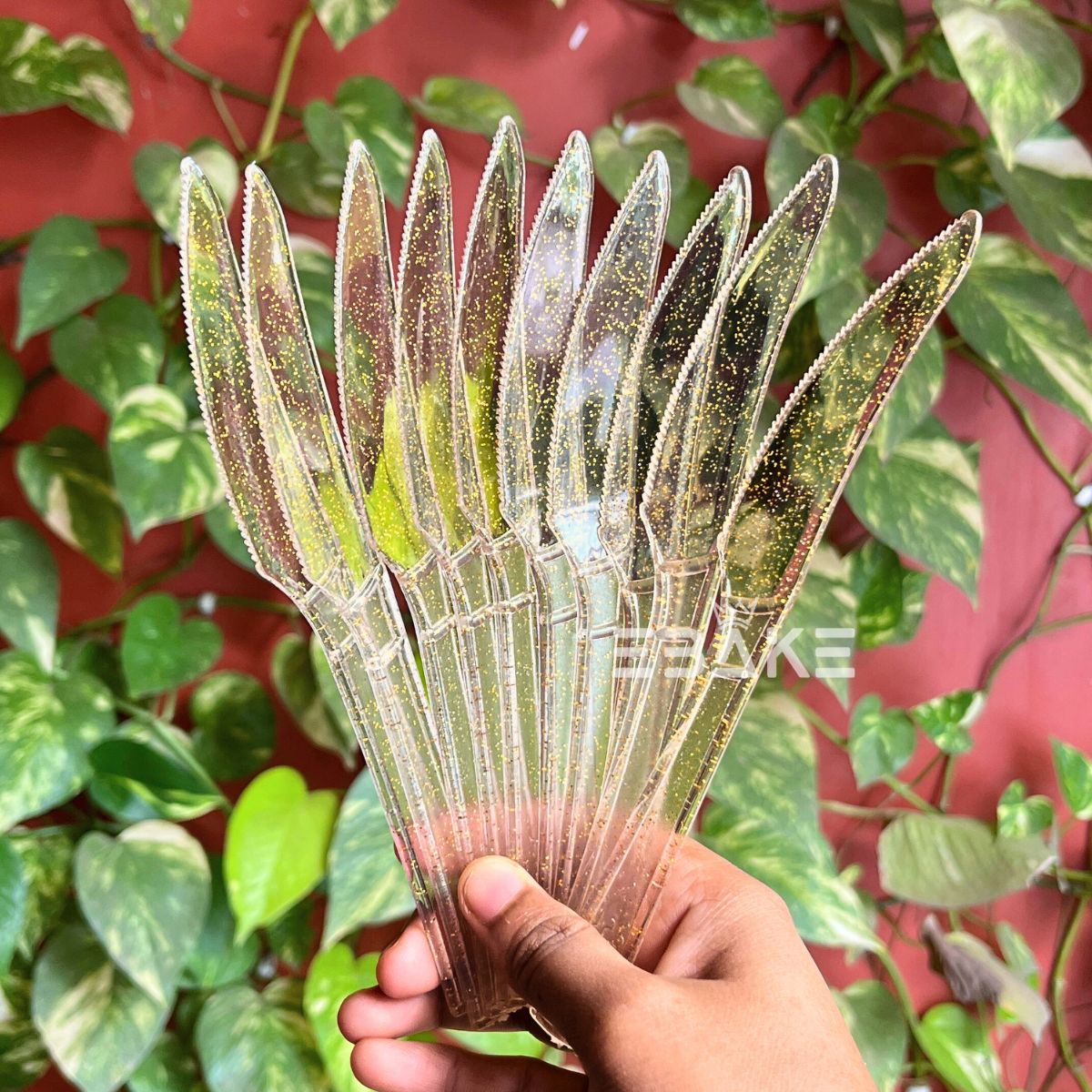 Golden Glitter Transparent Plastic Knife(Set of 10)