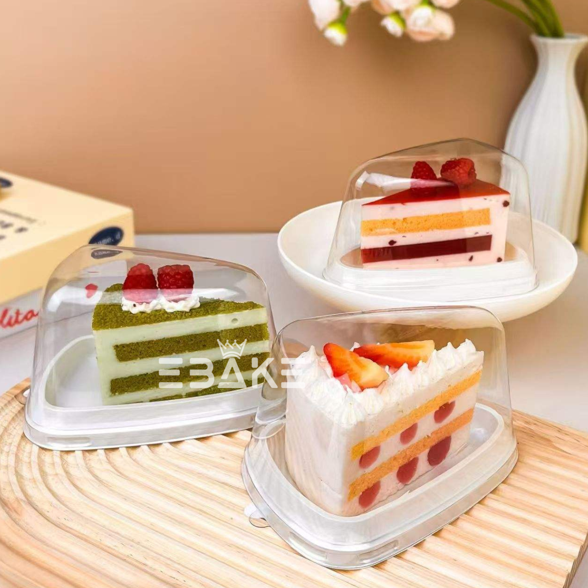 Rounded Triangle Cake Box/Pastry Box With Transparent Lid (Set of 5) White