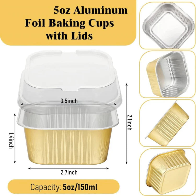 Aluminium  Foil Square Baking Cup With Lid