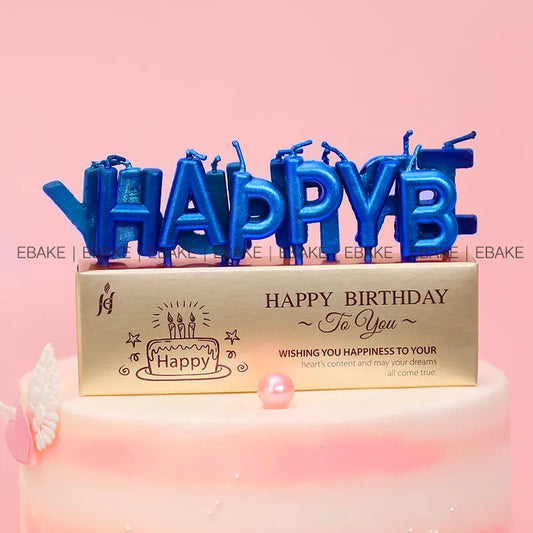 HAPPY BIRTHDAY Letter Candle Set - Blue Metallic