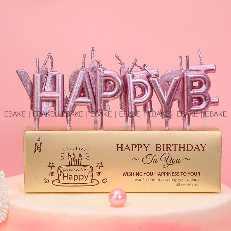 HAPPY BIRTHDAY Letter Candle Set - Rose Gold Metallic