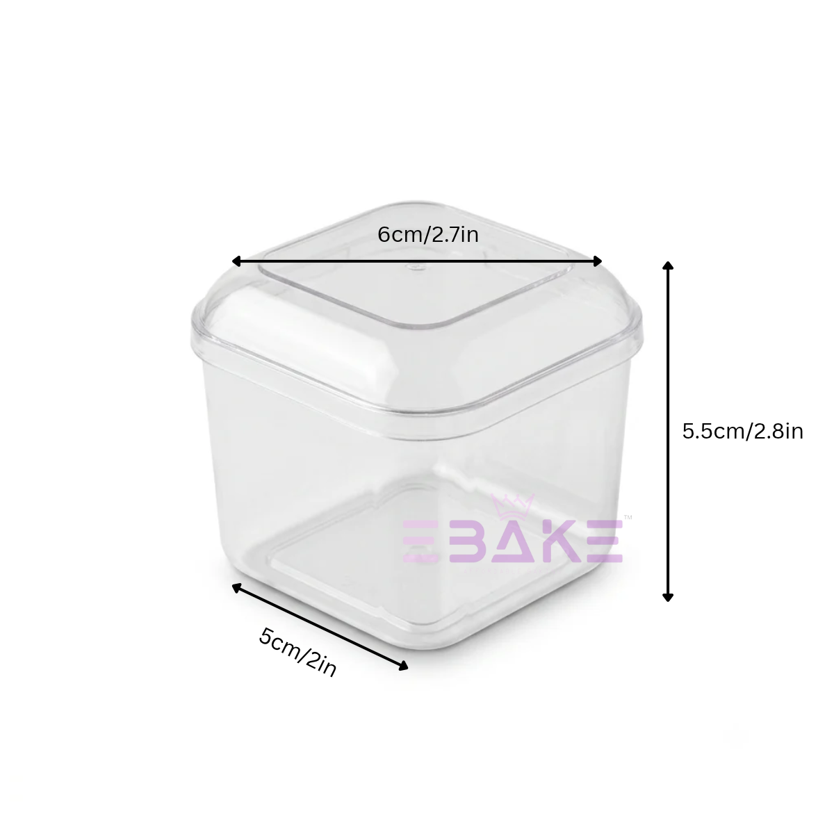 130ml Mini Vertical Square Acrylic Dessert Box / Cake Tub (With Lid)