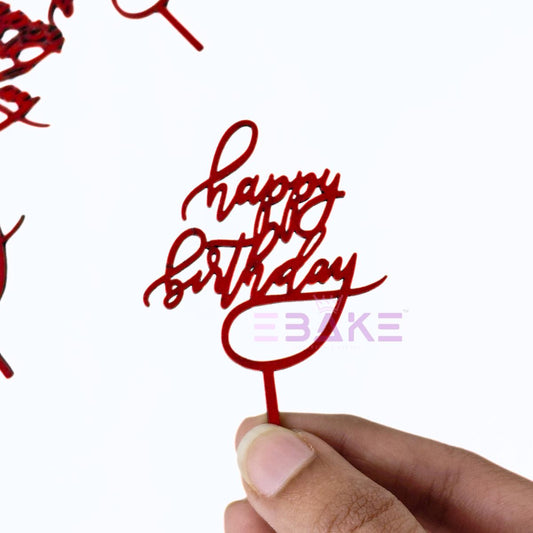 Happy Birthday Mini Topper Red Glitter (Set of 6) MDF
