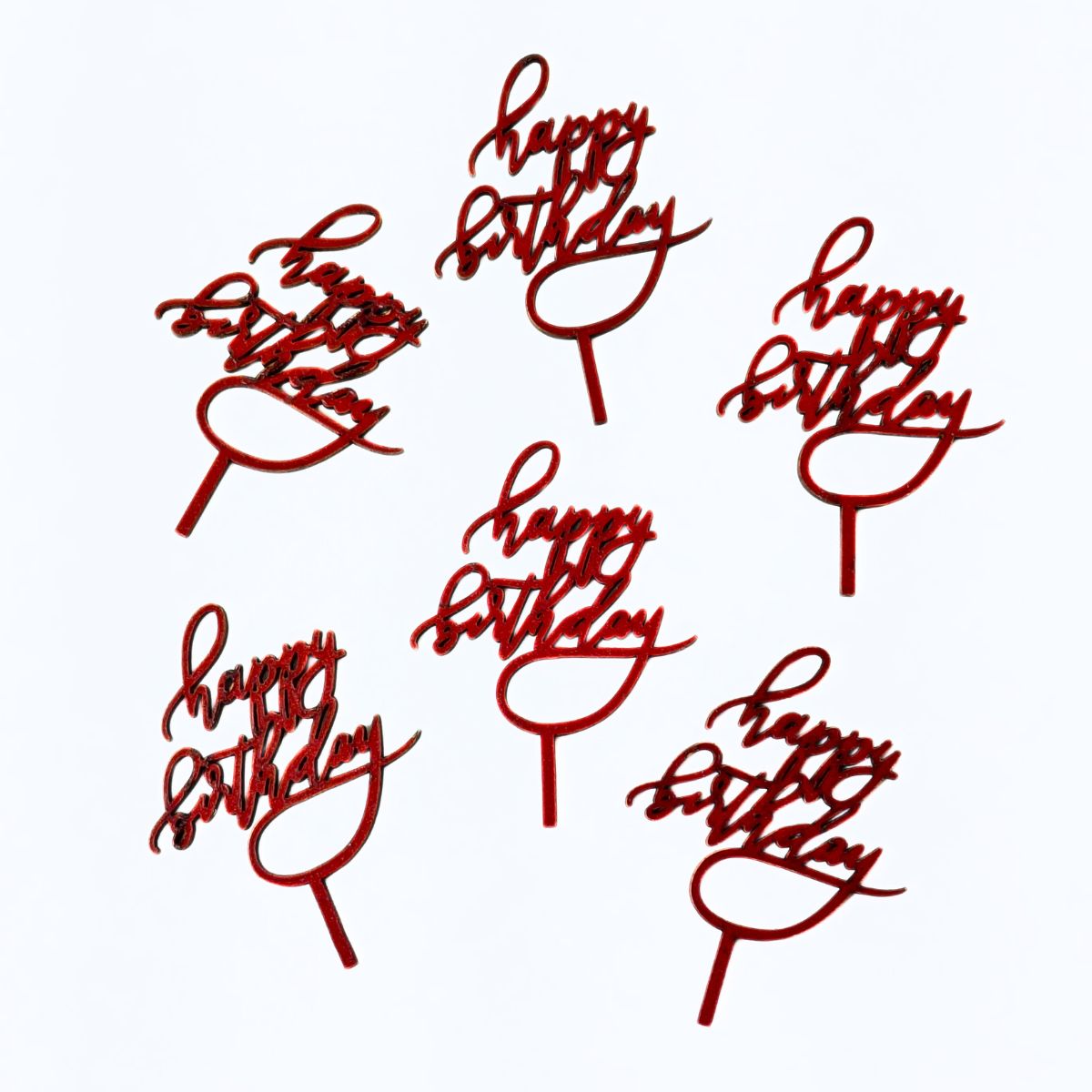 Happy Birthday Mini Topper Red Glitter (Set of 6) MDF