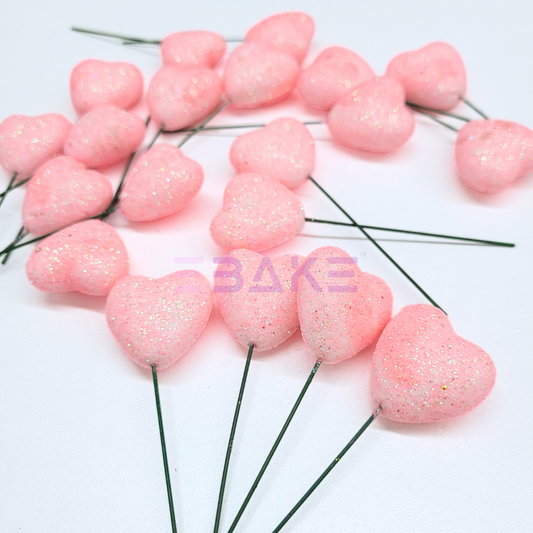 Light Pink Glitter Faux Hearts - Set Of 20 Pieces