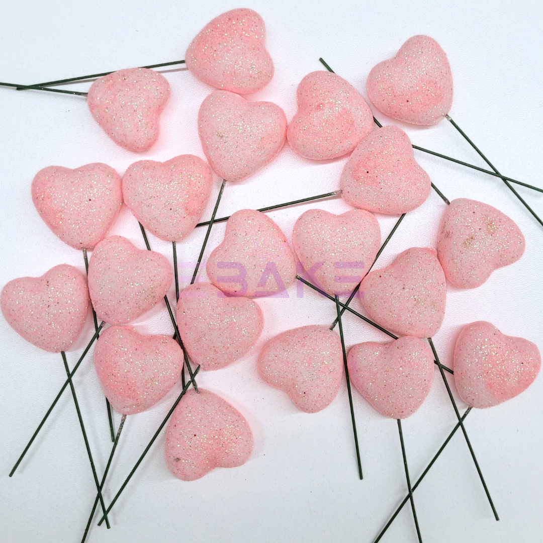 Light Pink Glitter Faux Hearts - Set Of 20 Pieces