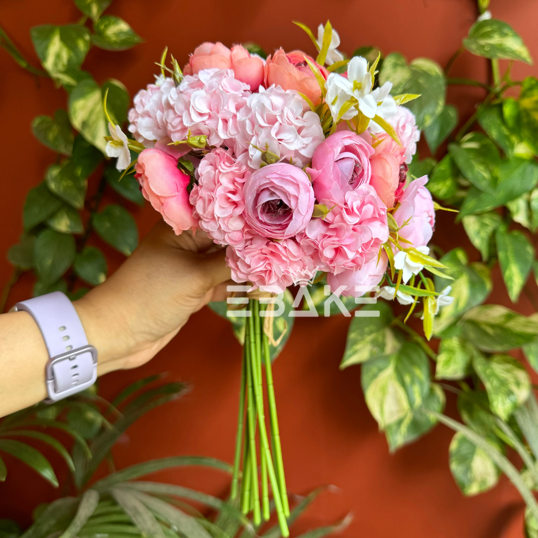 A1023 - B Peony & Hydrangea Bunch Pink (Peonies, Hydrangea & Fillers)