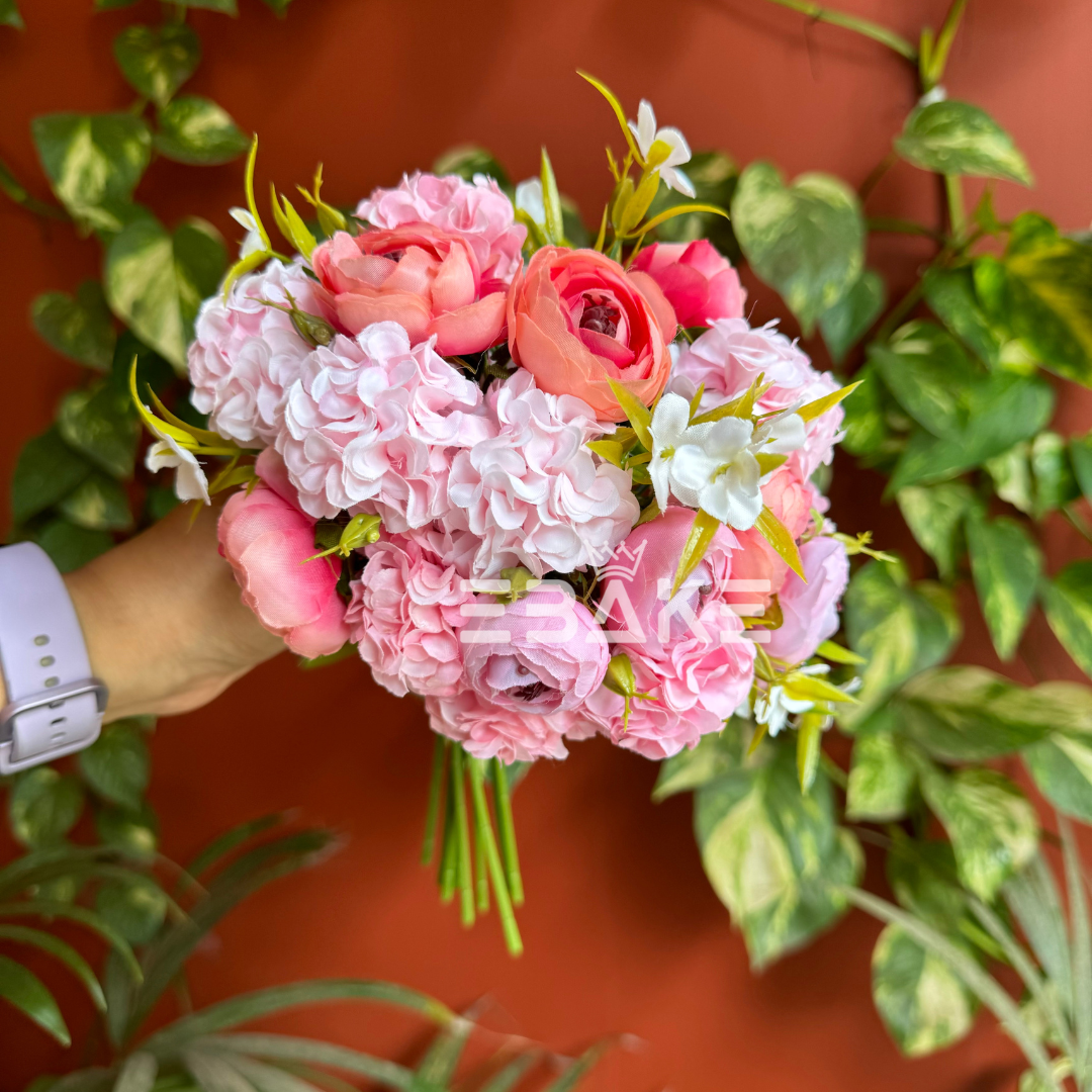 A1023 - B Peony & Hydrangea Bunch Pink (Peonies, Hydrangea & Fillers)