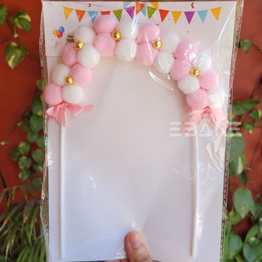 Pom Pom Arch Cake Topper Pink - Single Piece