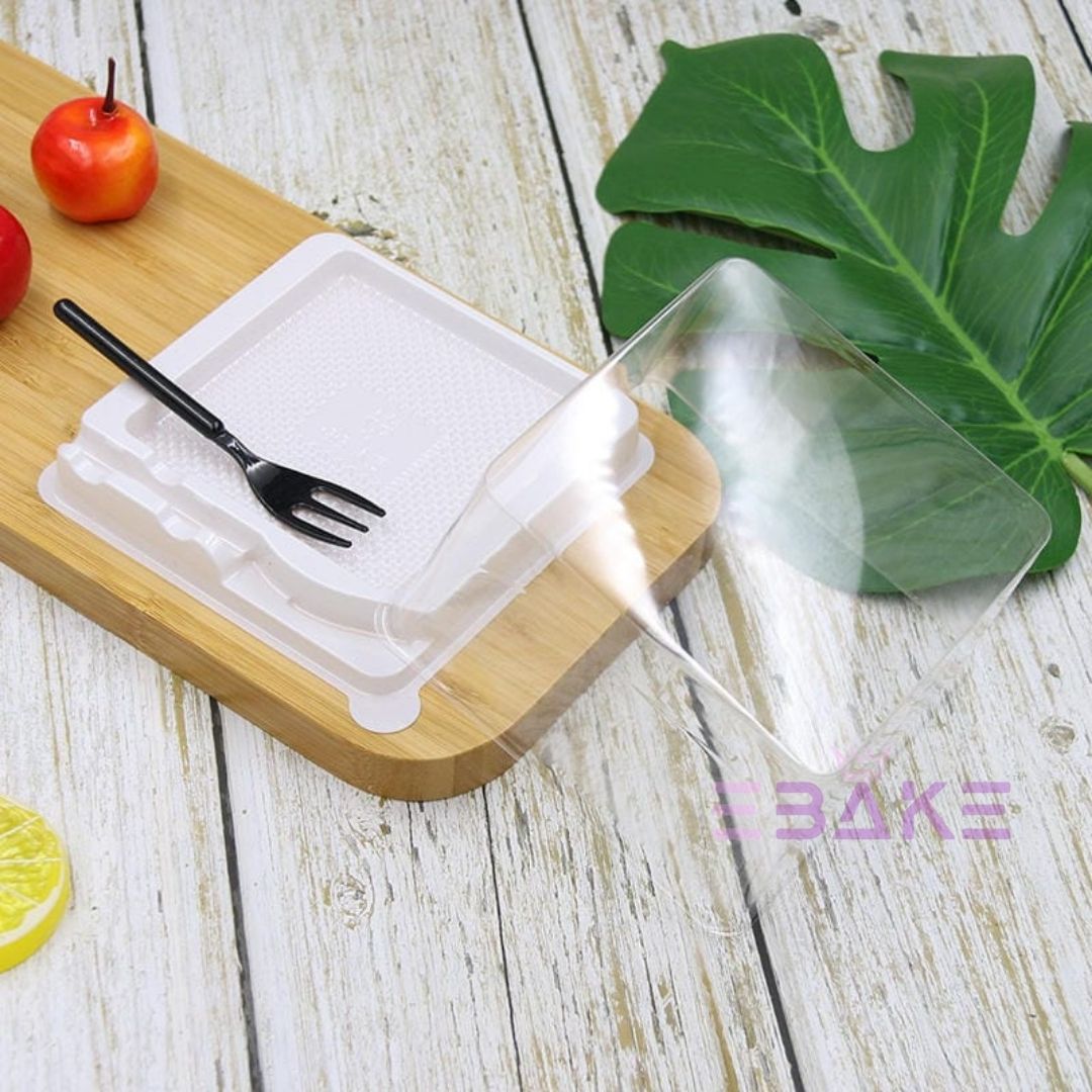 Cake Box/Pastry Box With Transparent Lid & Fork (Set of 5)