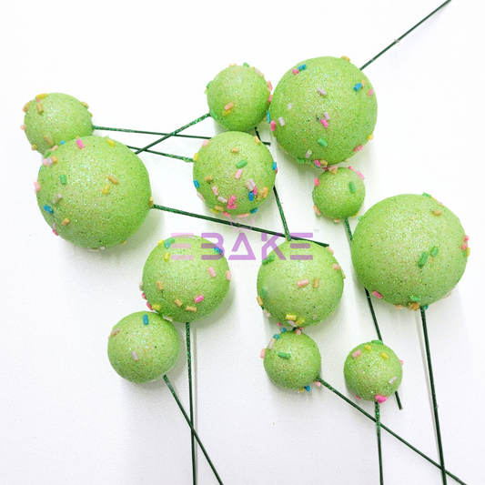 12 Pieces New Faux Balls With Sprinkles - Green