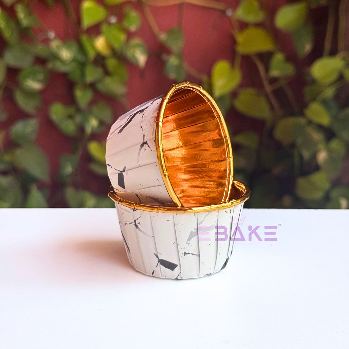 Imported Golden Lined Rolled Rim Muffin Cup / Cupcake Liners - Marble Printed (Set of 25 pieces) Large
