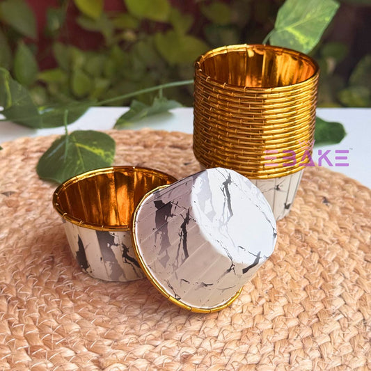 Imported Golden Lined Rolled Rim Muffin Cup / Cupcake Liners - Marble Printed (Set of 25 pieces) Large