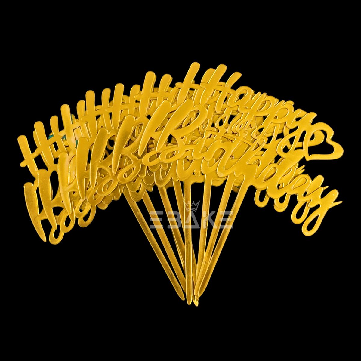 Happy Birthday Cake Topper 6inch Golden (Set of 10)