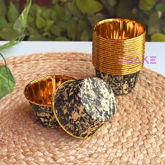 Imported Golden Lined Rolled Rim Muffin Cup / Cupcake Liners - Marble Printed (Set of 25 pieces) Large