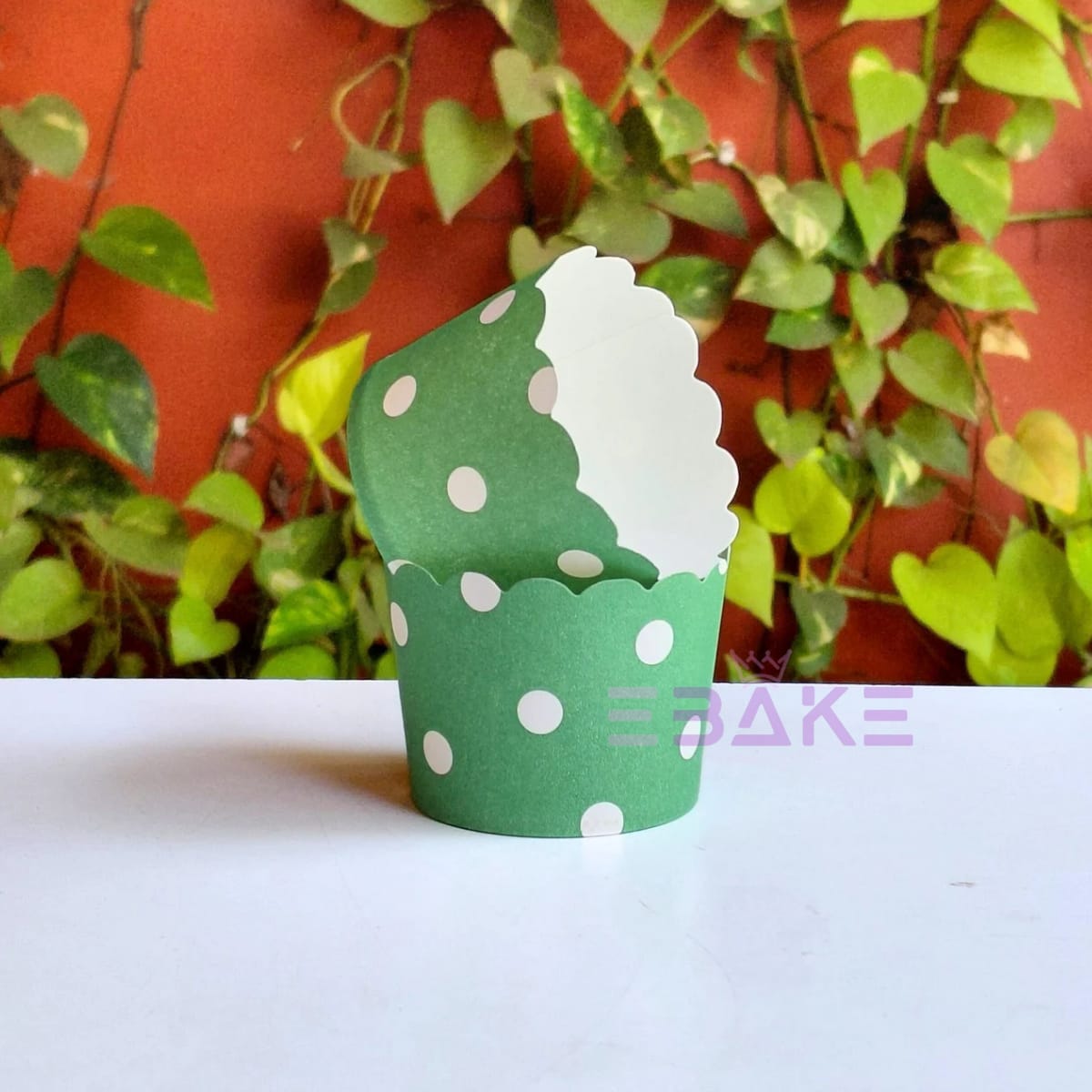Polka Dot Printed Paper Muffin Cup - Set Of 50 Pieces (Green)
