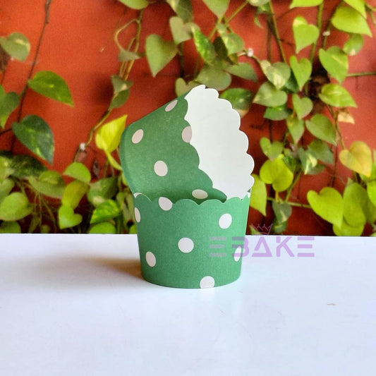 Polka Dot Printed Paper Muffin Cup - Set Of 50 Pieces (Green)