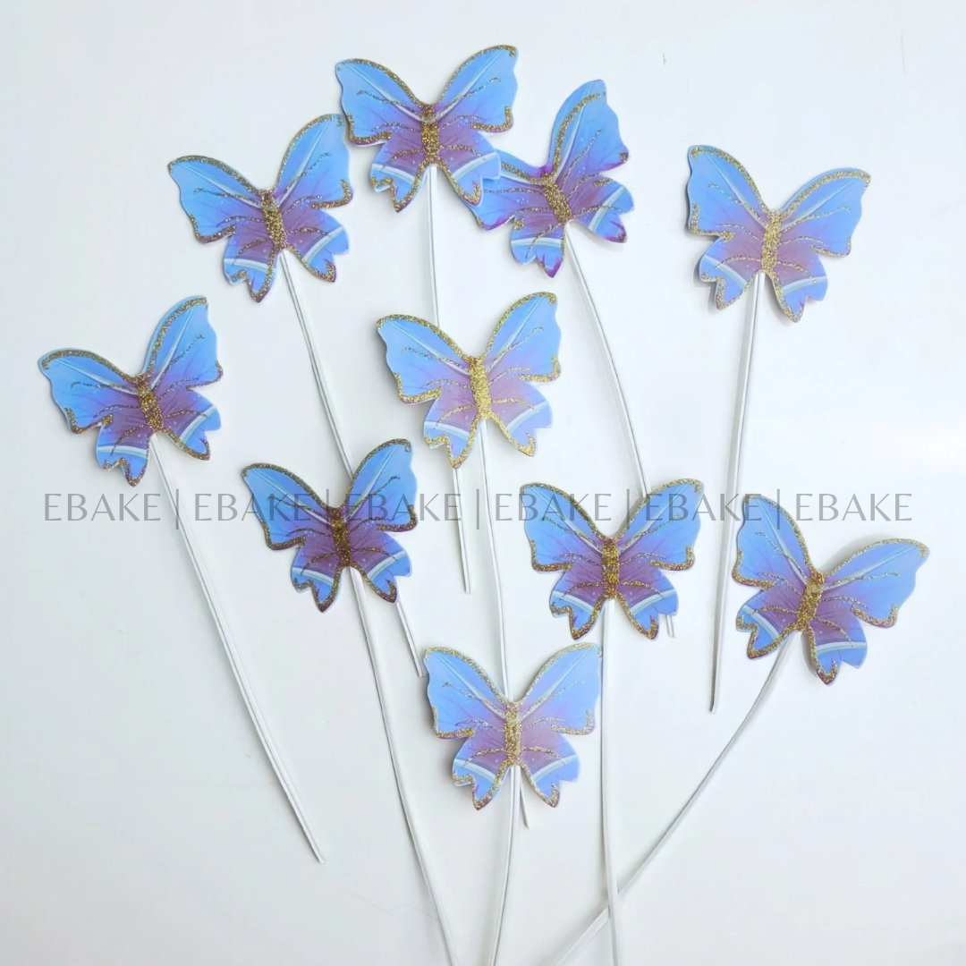 Blue Paper Butterflies Twistable Stick With Gold Glitter - Foldable – EBAKE