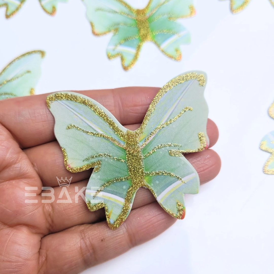 Paper Butterflies With Gold Glitter Foldable - Green (Set of 10 Pieces)