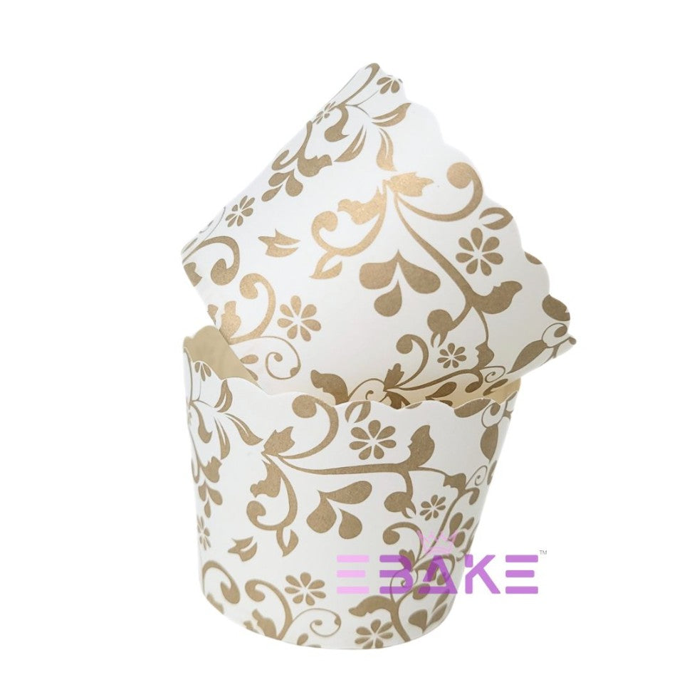 Floral Paper Muffin Cup White - Set Of 50 Pieces (Medium)