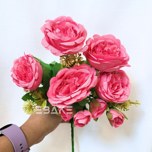 Mixed Size Peony Bunch With Fillers - Rose A1439 (5 Medium Peonies & 4 Mini Peonies)