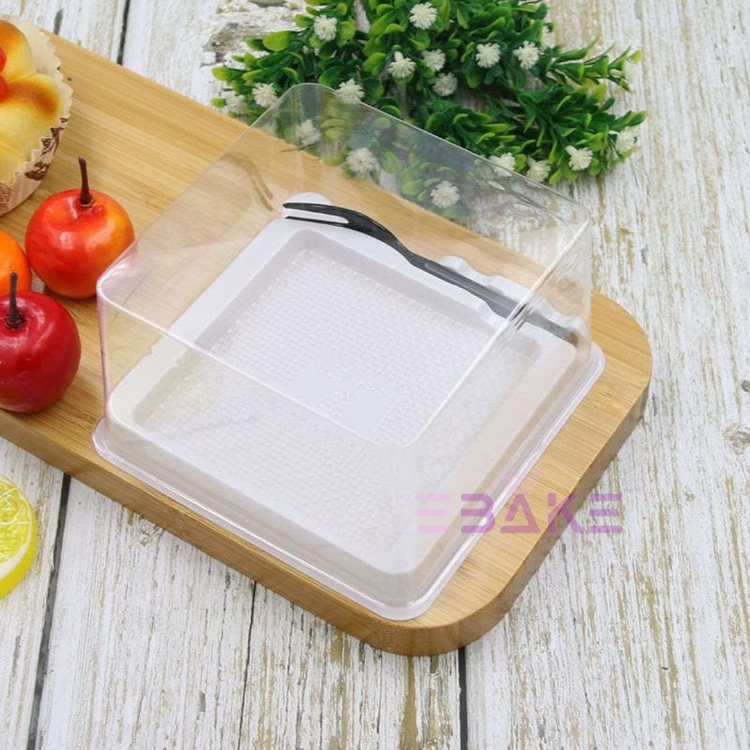 Cake Box/Pastry Box With Transparent Lid & Fork (Set of 5)
