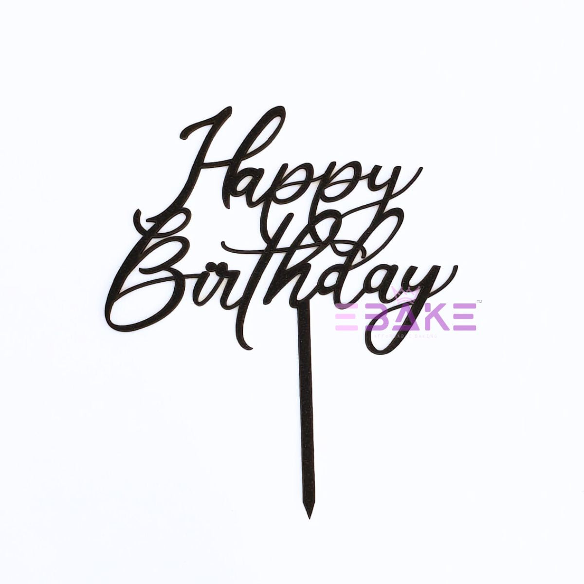 Happy Birthday Cake Topper Black Shimmer MDF