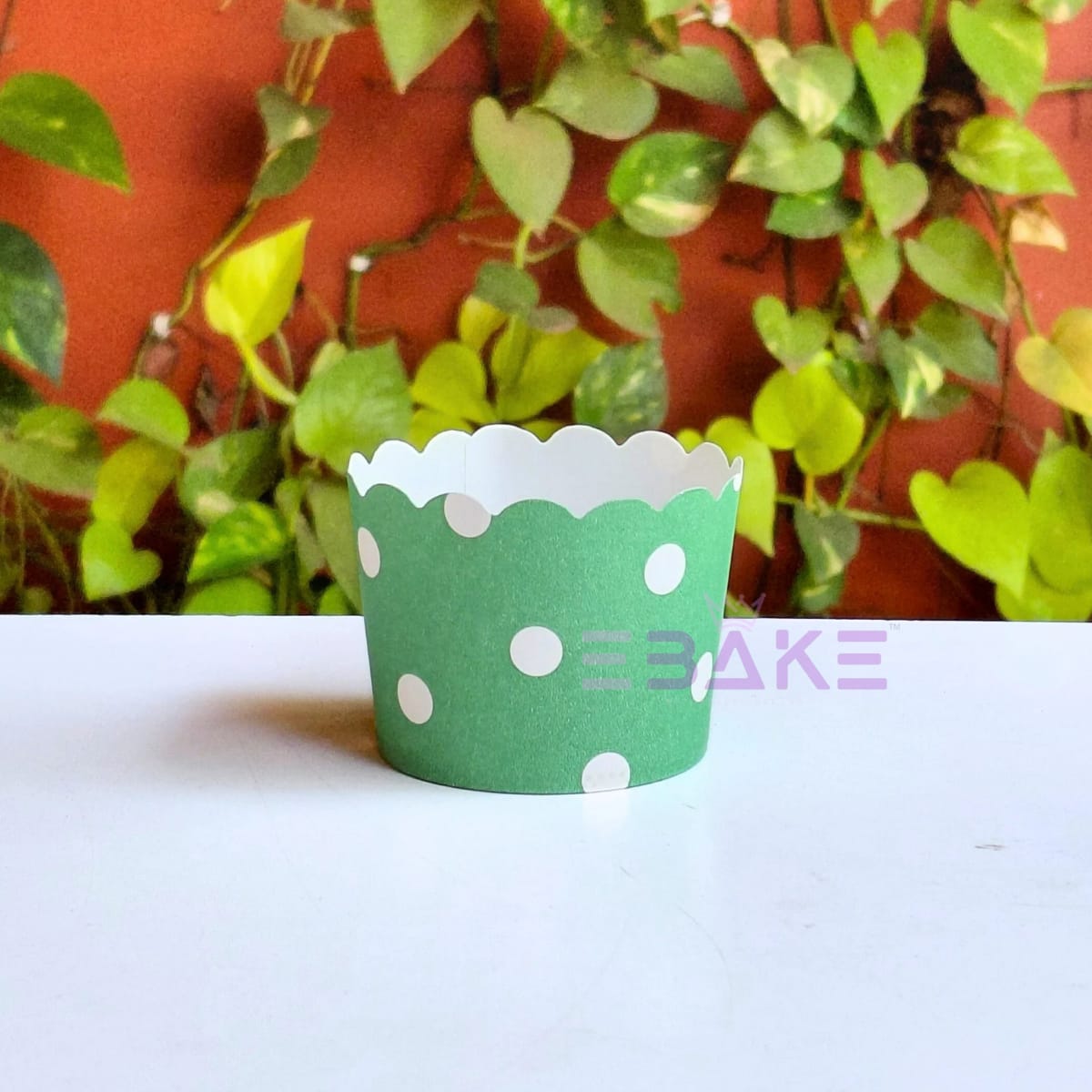 Polka Dot Printed Paper Muffin Cup - Set Of 50 Pieces (Green)